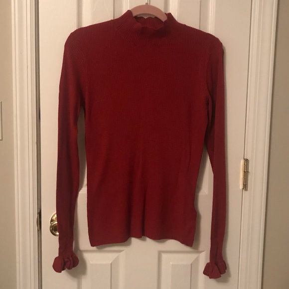 Ted Baker Albaai Scalloped Mock Neck Sweater In Dark Orange / Rust Brown Red - Picture 8 of 10